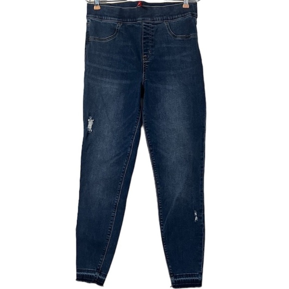 Spanx Distressed Ankle Skinny Jeans, Medium Wash Sz L - Picture 2 of 14